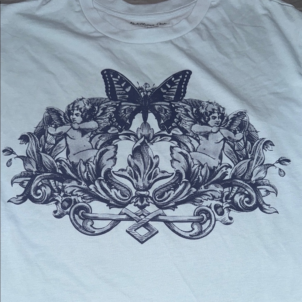 Baby blue Graphic T-Shirt with Cherub Design